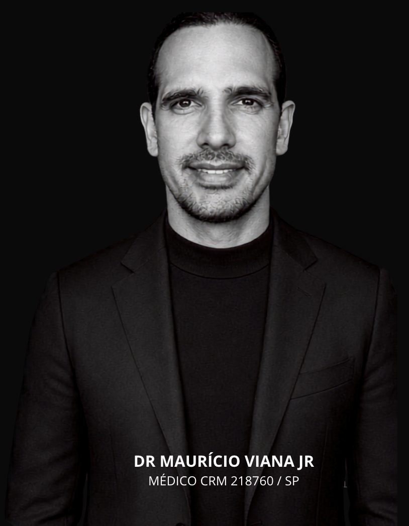 Retrato editorial em preto e branco do Dr. Maurício Viana Jr